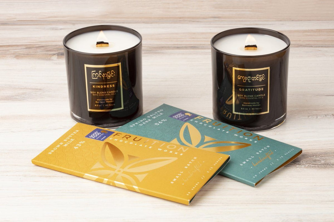 Artisanal Chocolate Gift Set with Orange Blossom & Cedar Scented Candles