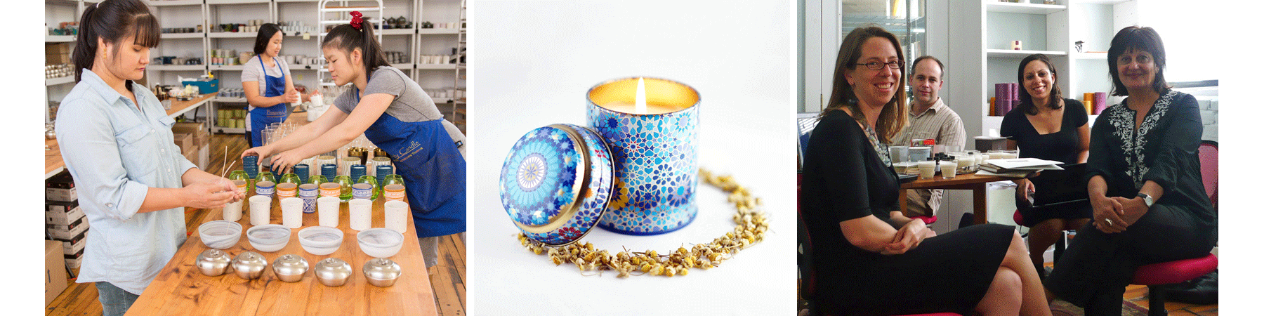 Burmese refugees at Prosperity Candle making handmade soy blend fair trade candles